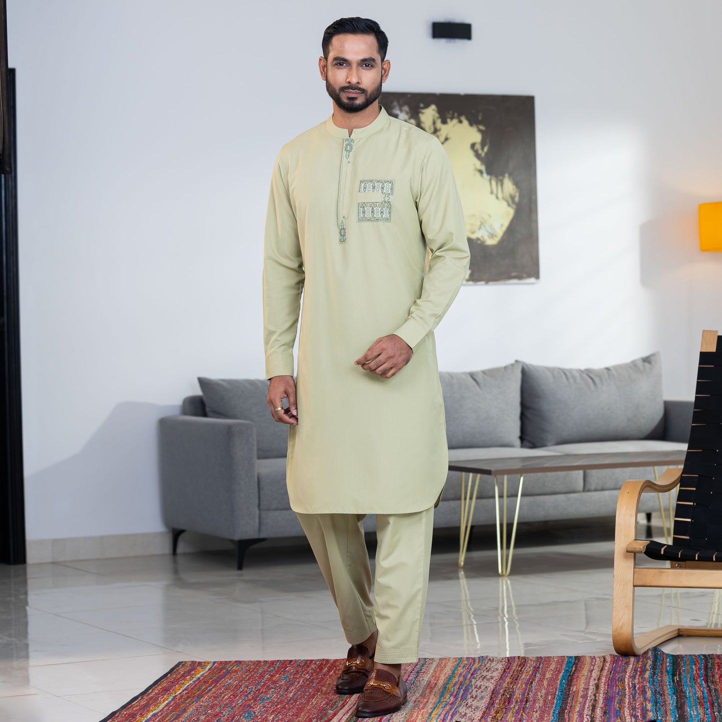 Mens Mint Embroidered Kabli Set