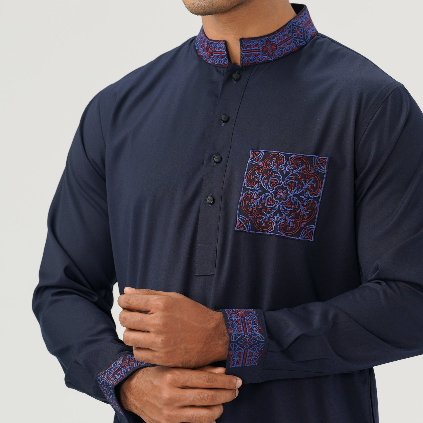 Mens Navy Embroidered Kabli