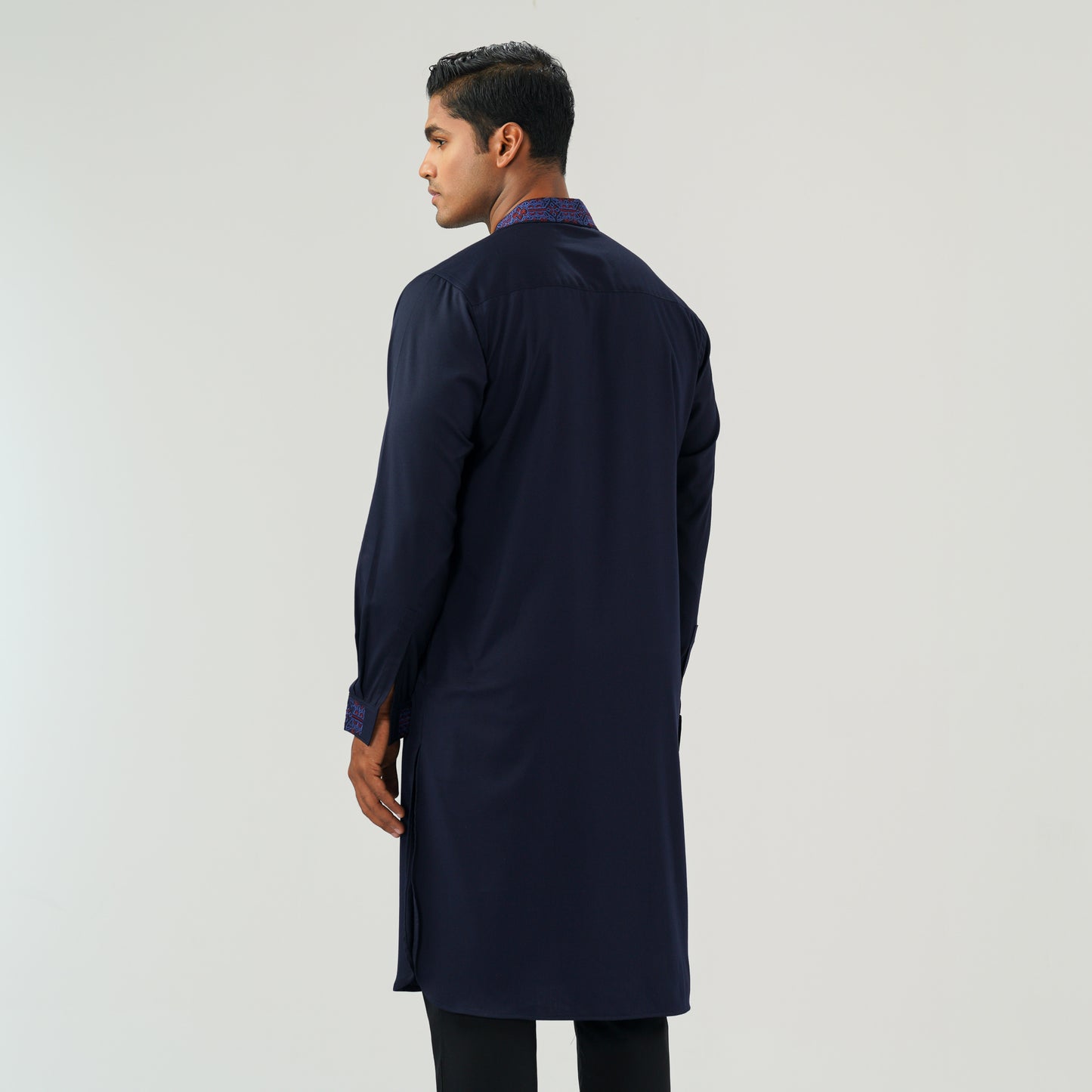 Mens Navy Embroidered Kabli