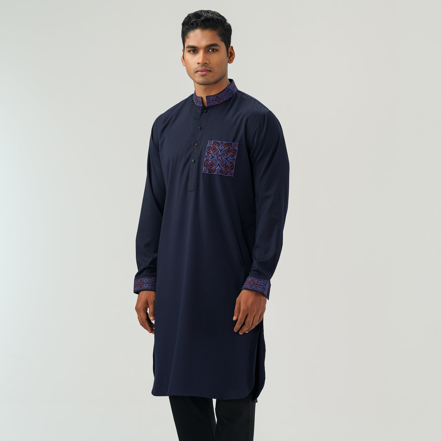 Mens Navy Embroidered Kabli