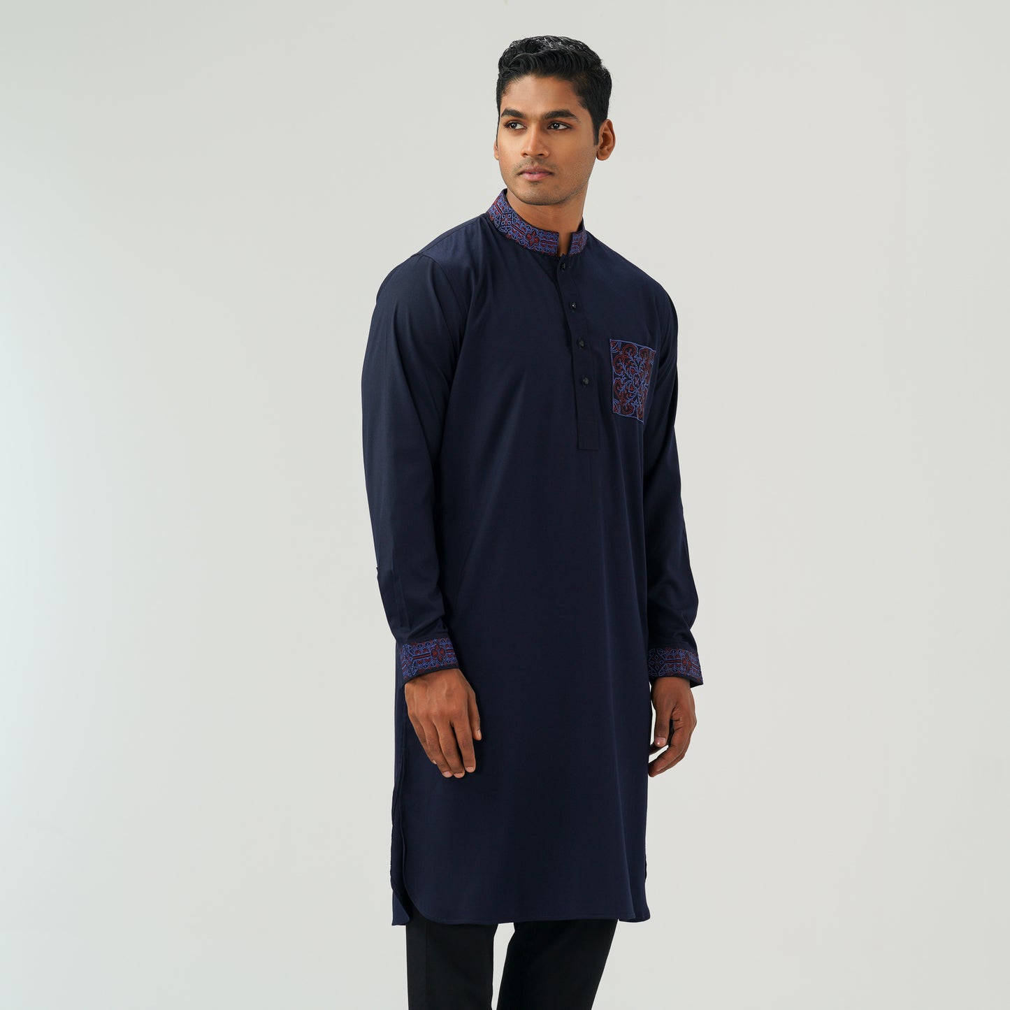 Mens Navy Embroidered Kabli