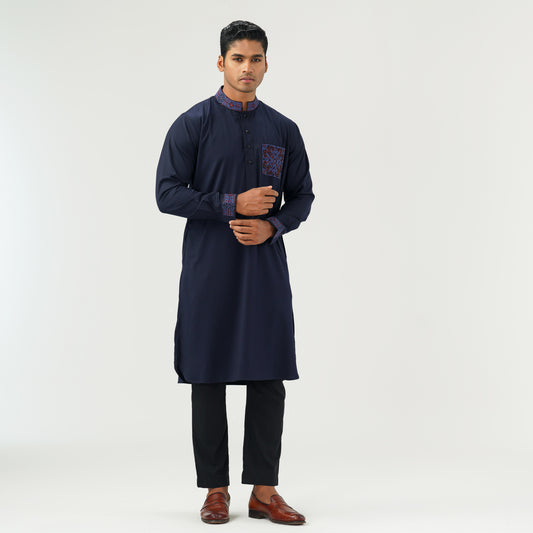 Mens Navy Embroidered Kabli