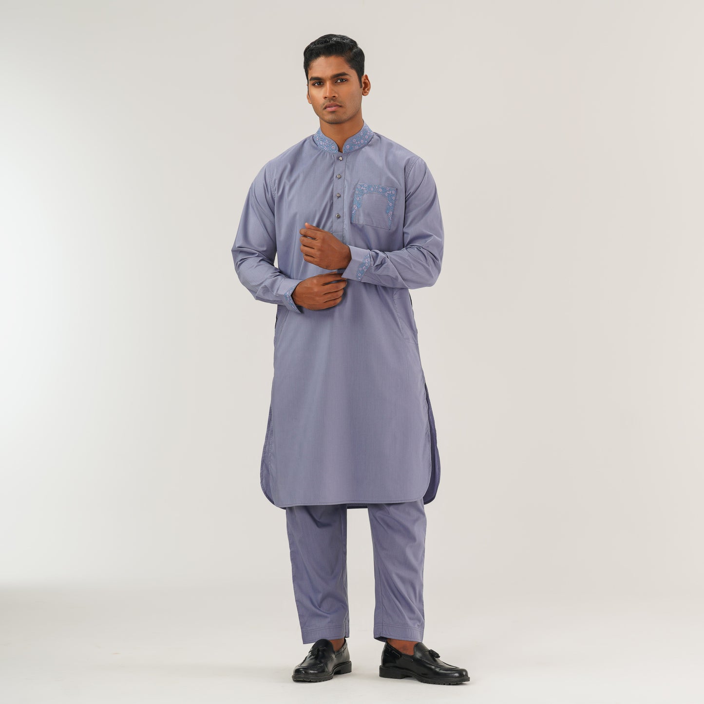 Mens Grey Embroidered Kabli Set