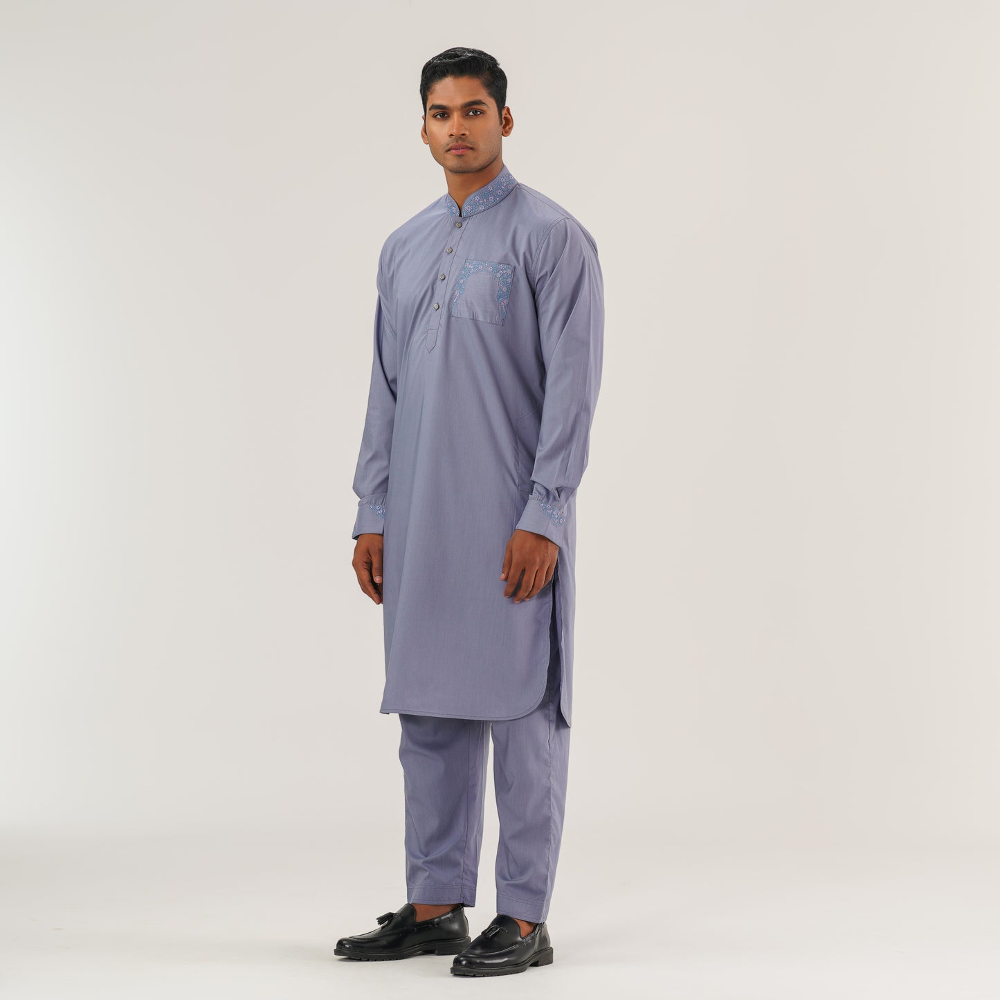 Mens Grey Embroidered Kabli Set