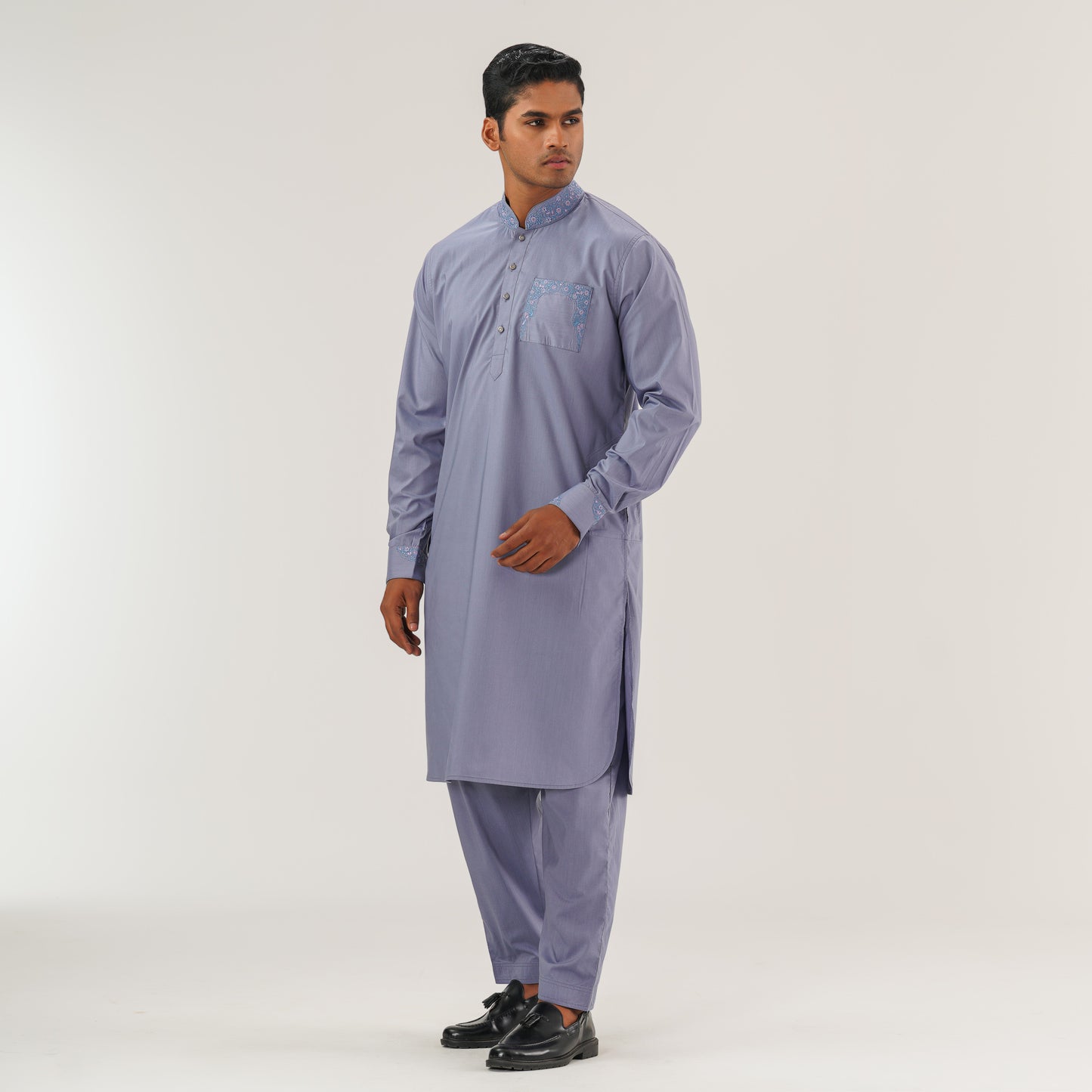 Mens Grey Embroidered Kabli Set