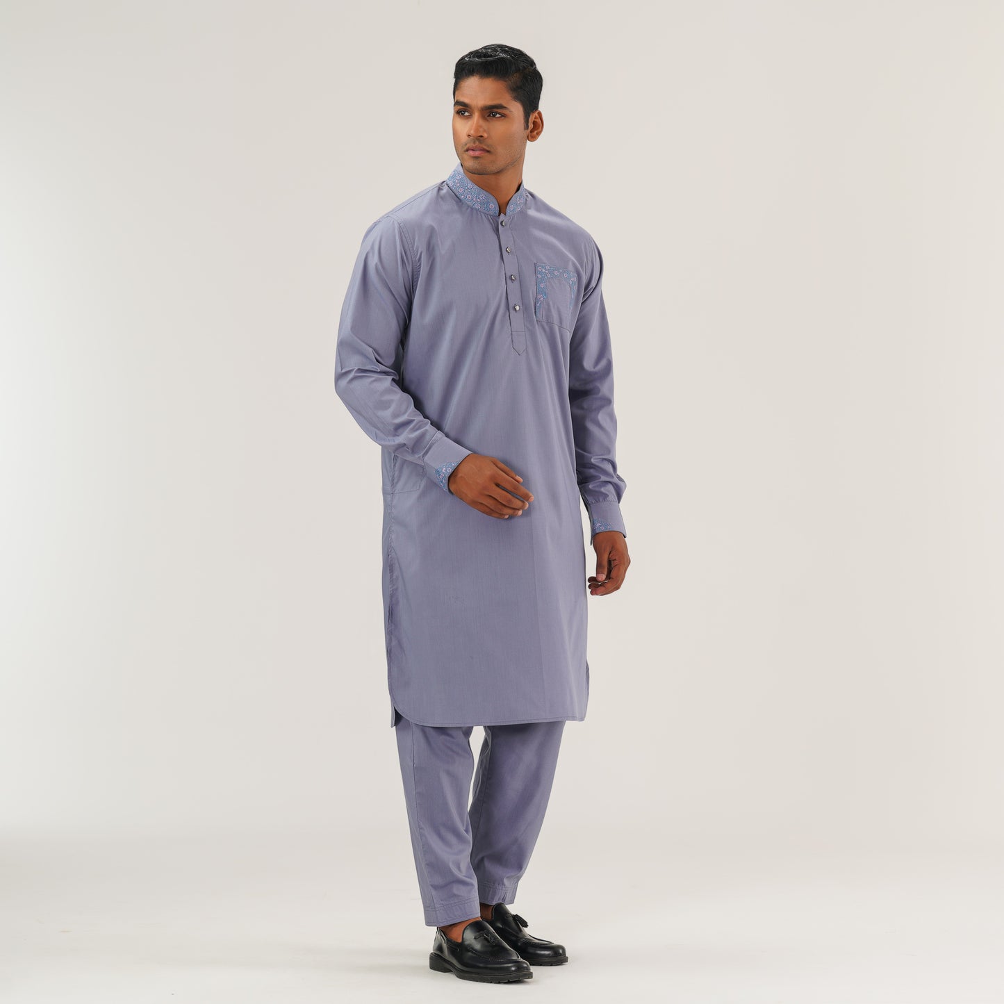 Mens Grey Embroidered Kabli Set