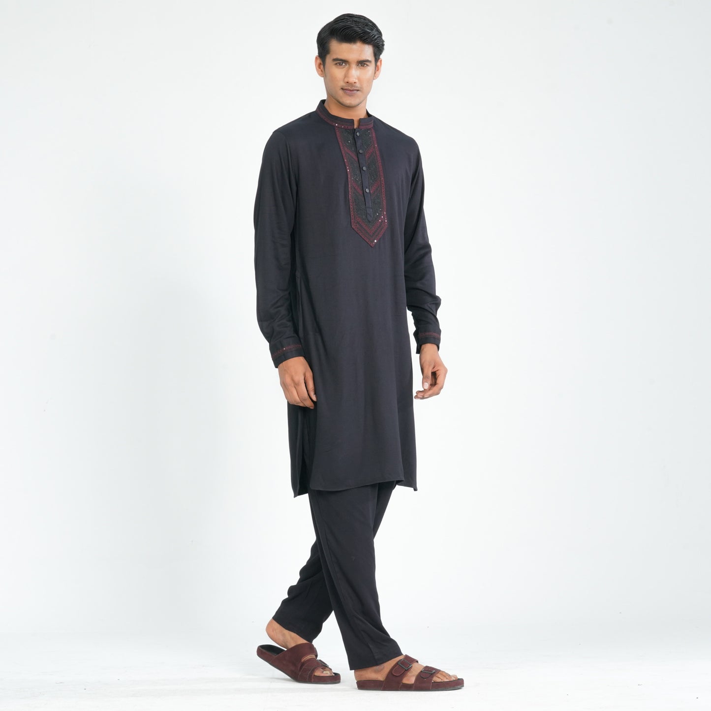 Men's Black Linen Kabli Set