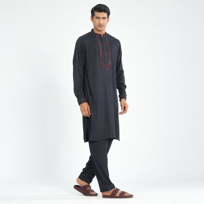 Men's Black Linen Kabli Set