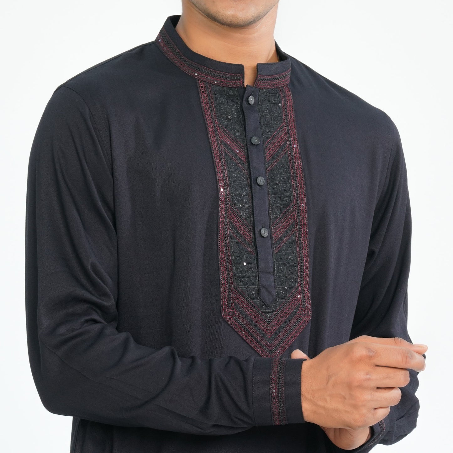 Men's Black Linen Kabli Set