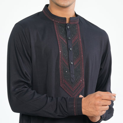 Men's Black Linen Kabli Set