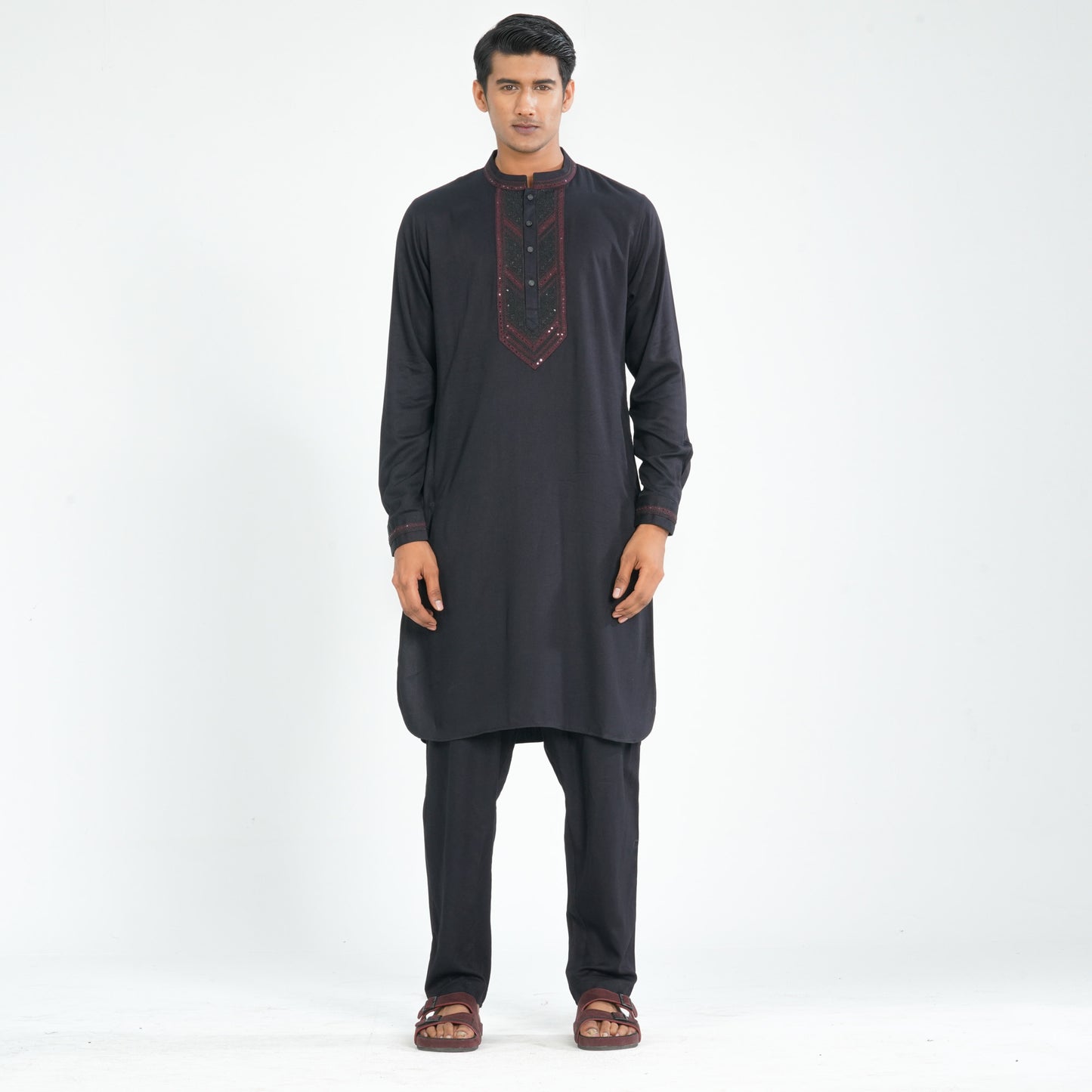 Men's Black Linen Kabli Set