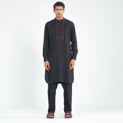 Men's Black Linen Kabli Set