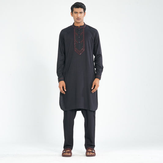 Men's Black Linen Kabli Set