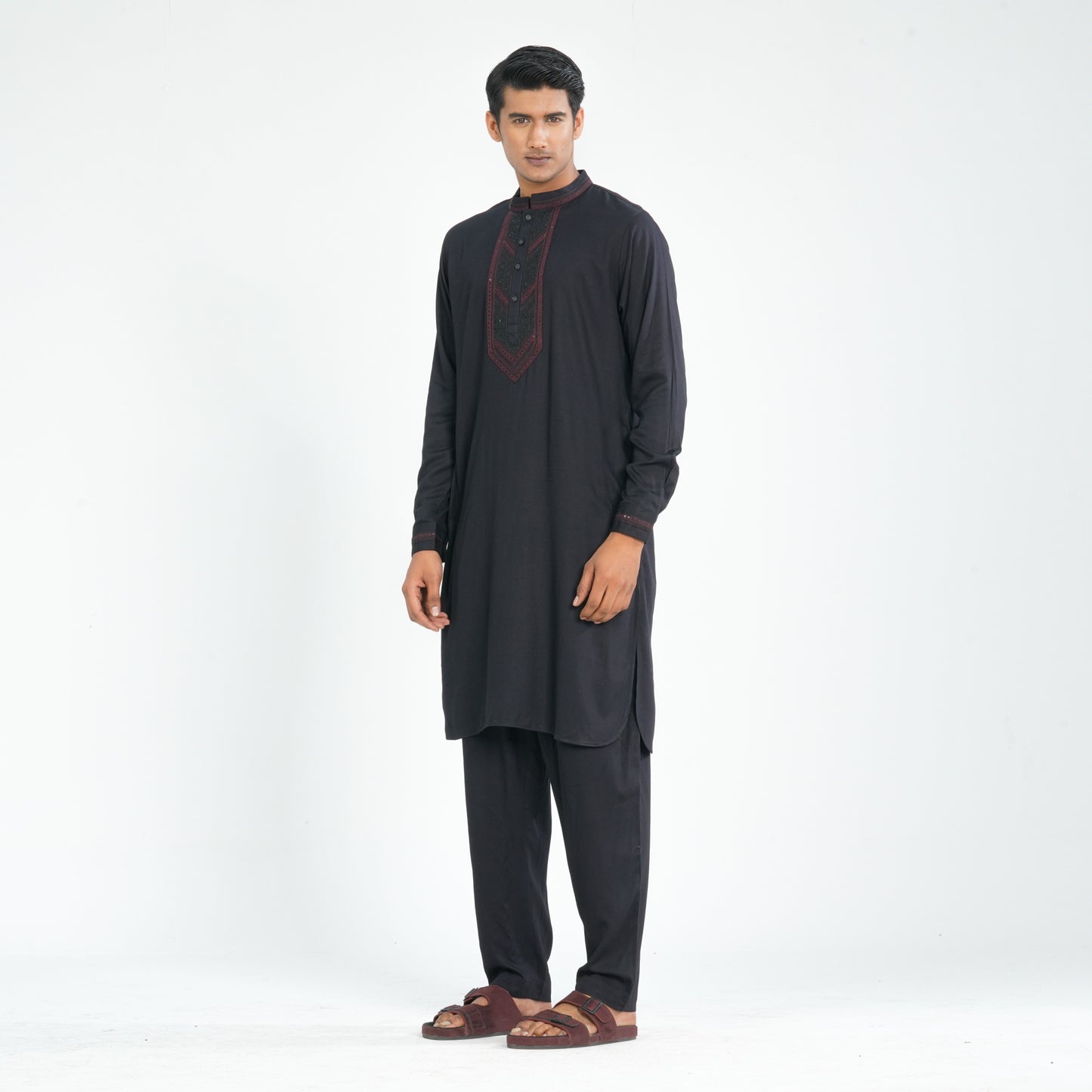 Men's Black Linen Kabli Set