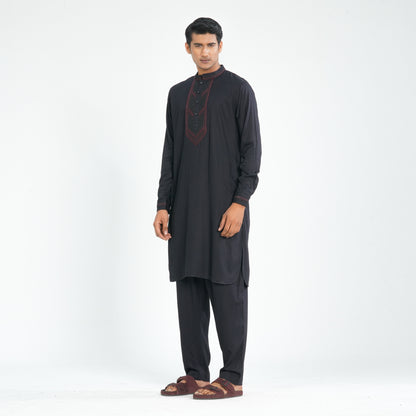 Men's Black Linen Kabli Set