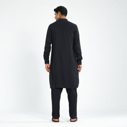 Men's Black Linen Kabli Set