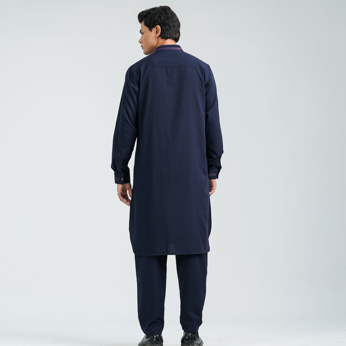Men’s Navy Embroidered Viscose Kabli