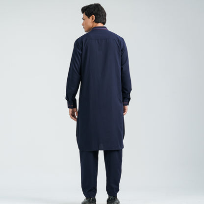 Men’s Navy Embroidered Viscose Kabli