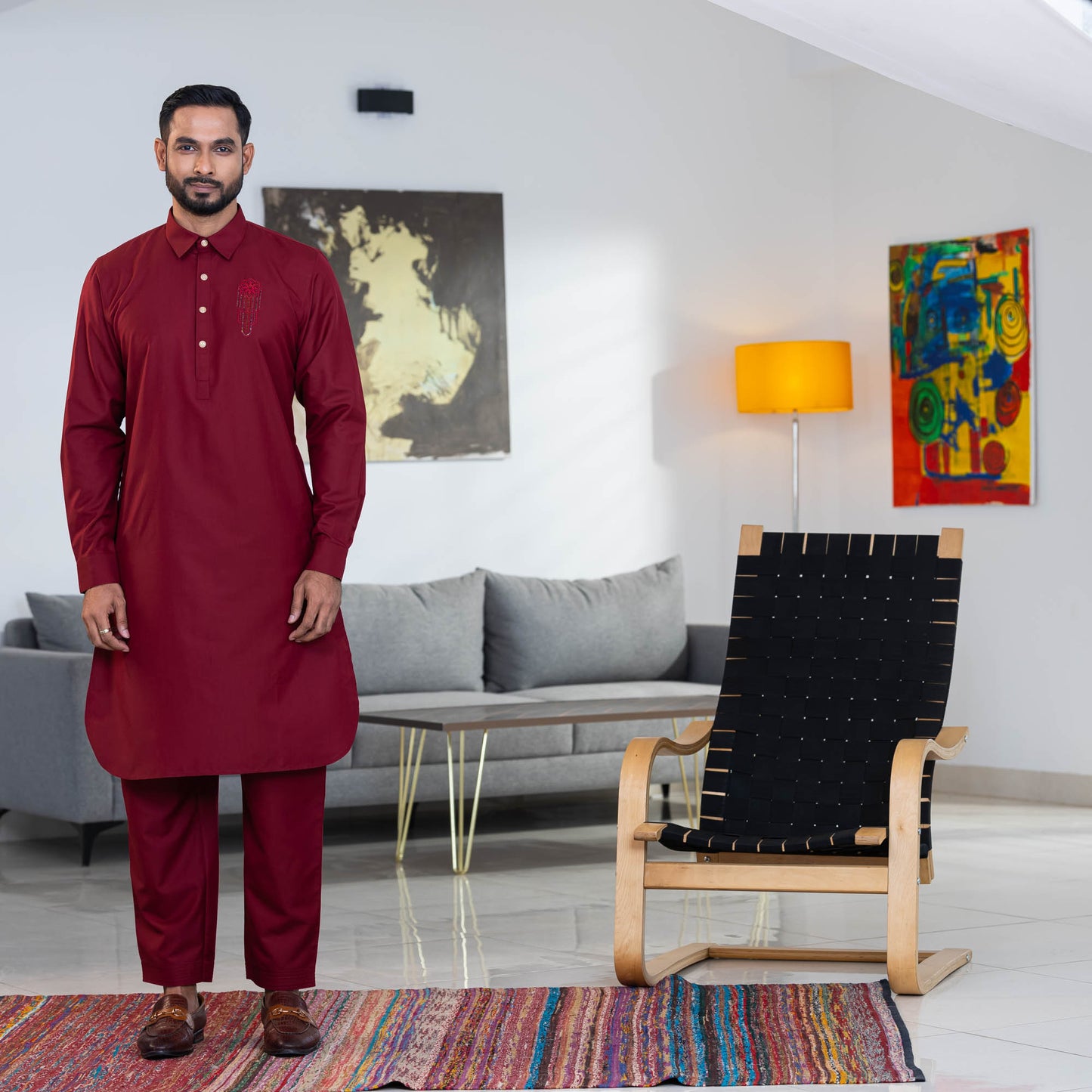 Mens Maroon Kabli Set