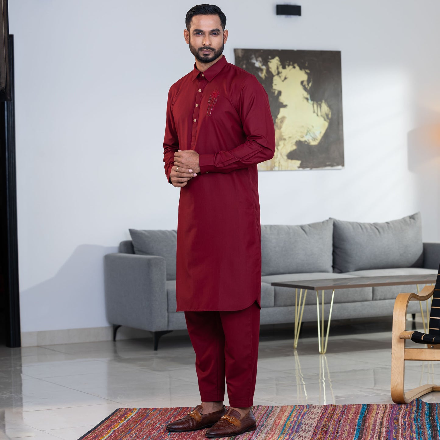 Mens Maroon Kabli Set