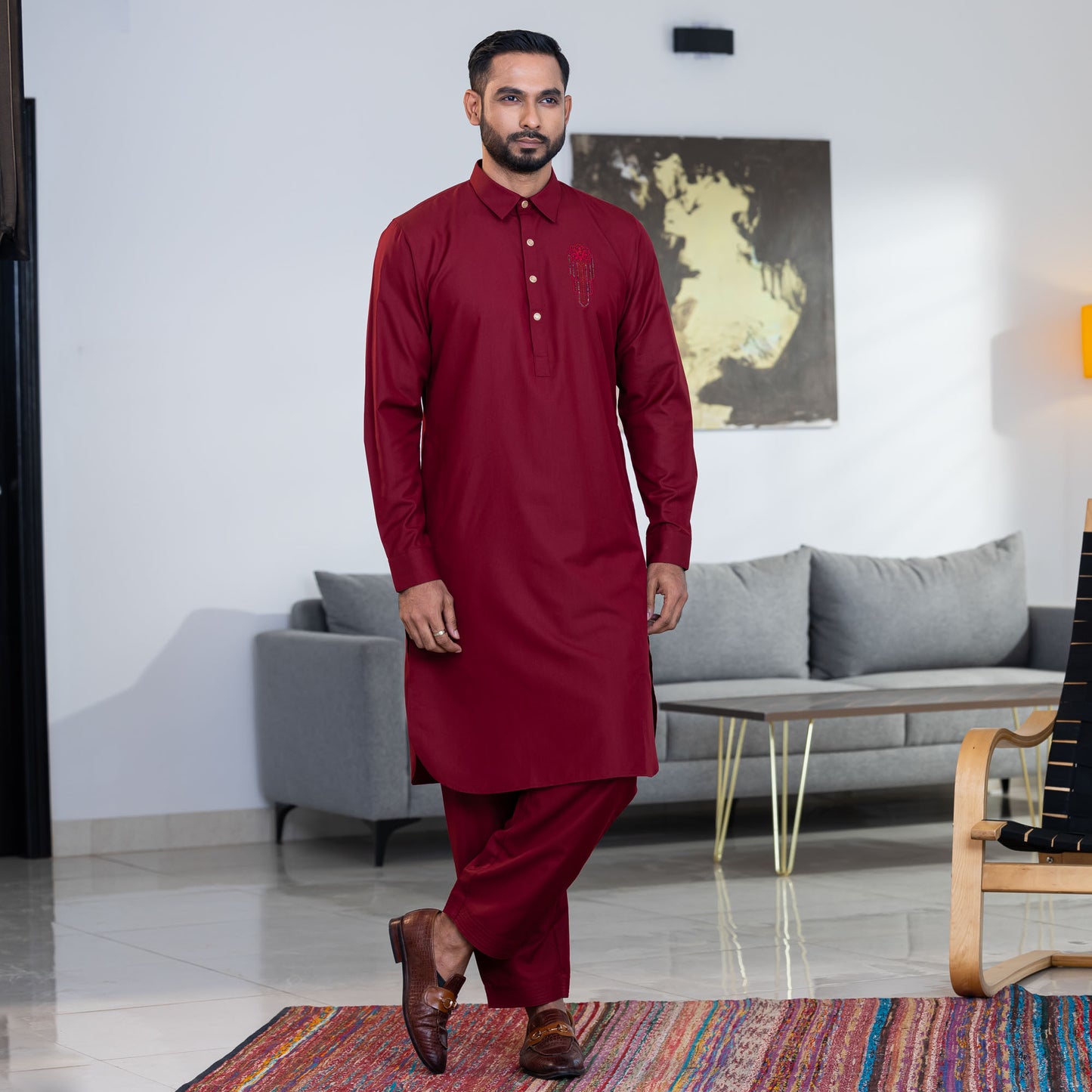 Mens Maroon Kabli Set