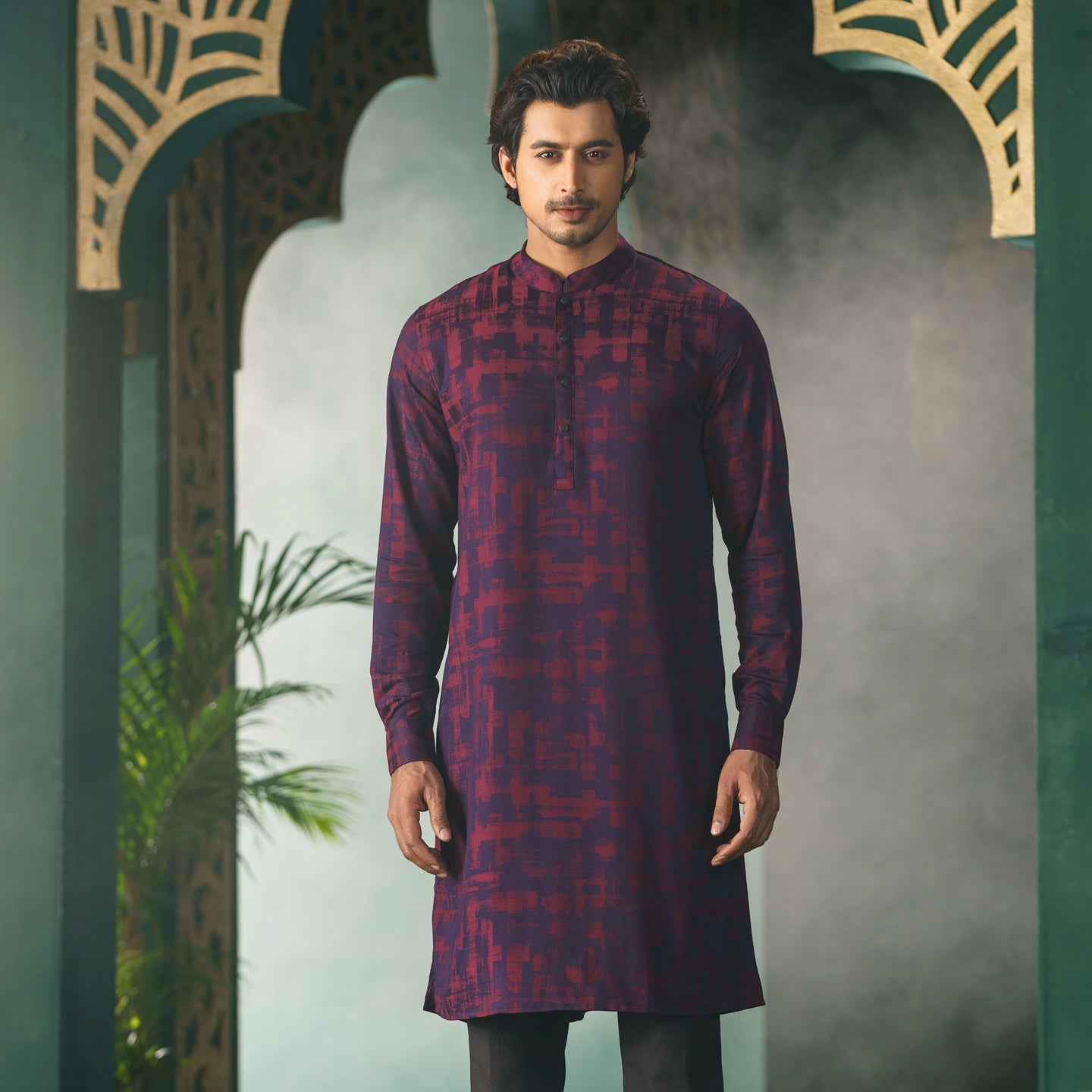 Men’s Maroon Jacquard Panjabi