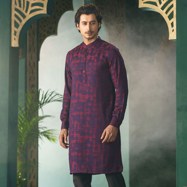 Men’s Maroon Jacquard Panjabi