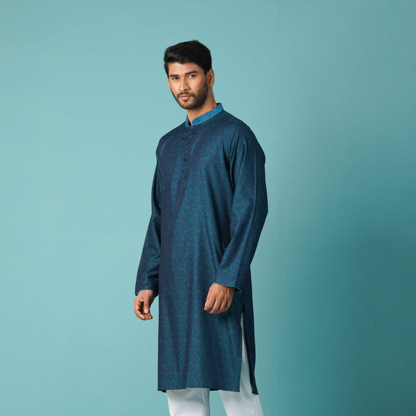 Men’s Blue-Emerald Jacquard Panjabi