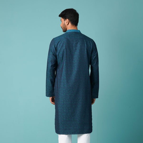 Men’s Blue-Emerald Jacquard Panjabi