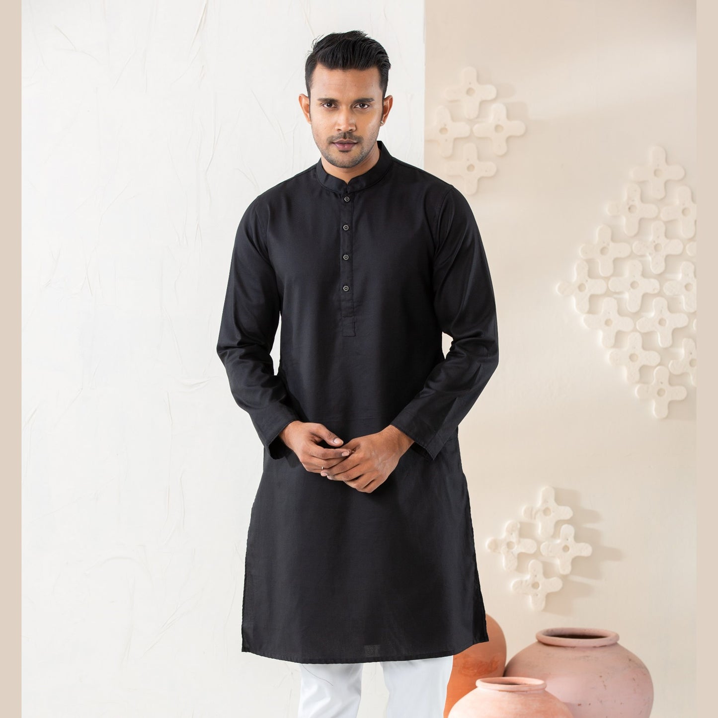 Mens Black Basic Panjabi