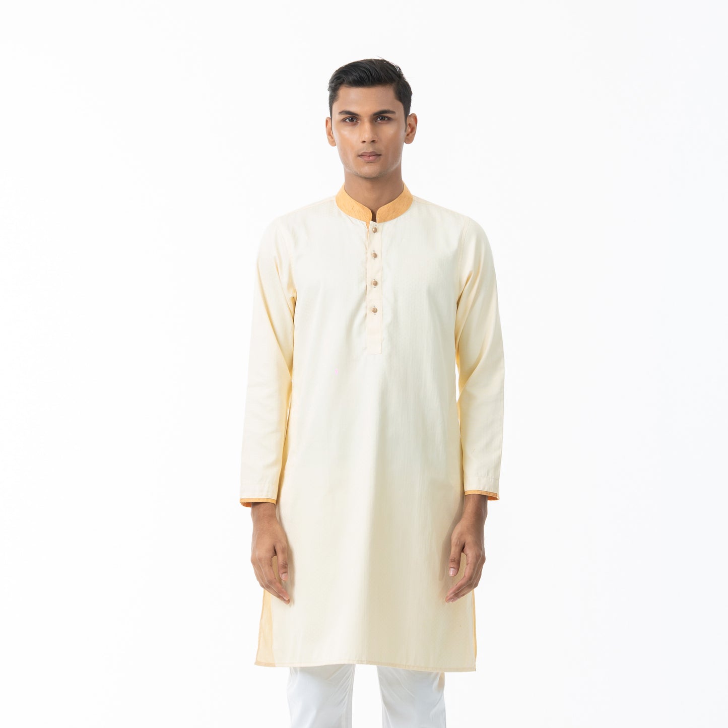 Mens Beige Jacquard Panjabi