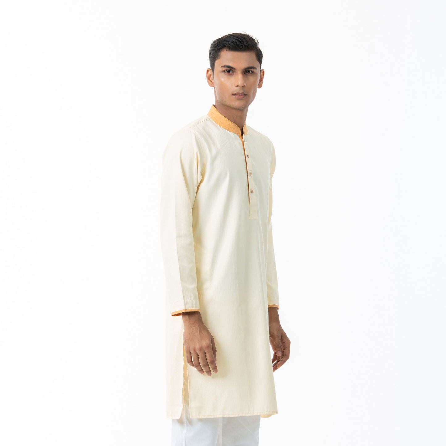 Mens Beige Jacquard Panjabi