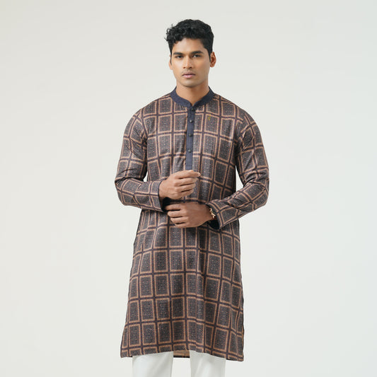 Mens Olive Digital Print Panjabi