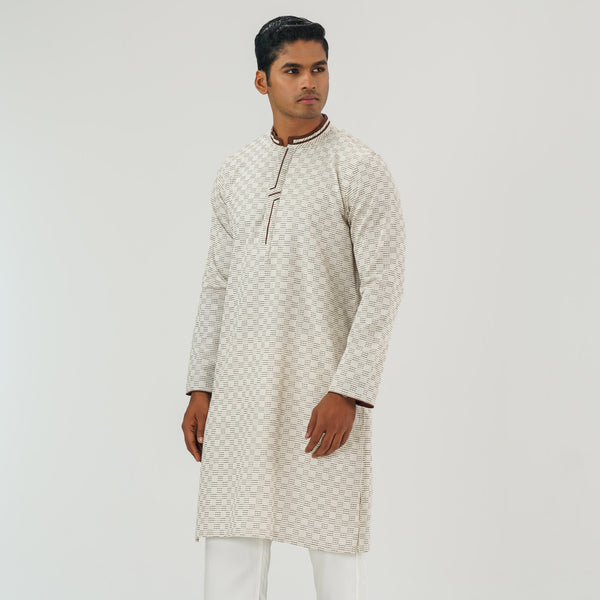 Mens Cream Slim Fit Panjabi