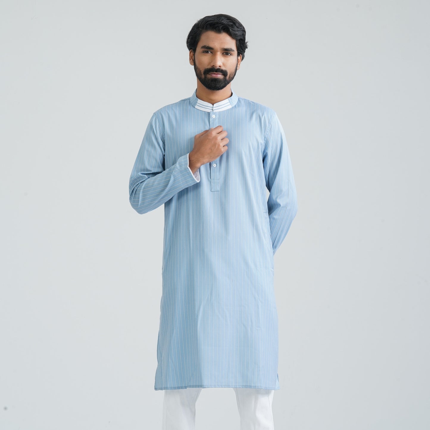 Men’s Sky Blue Striped Panjabi