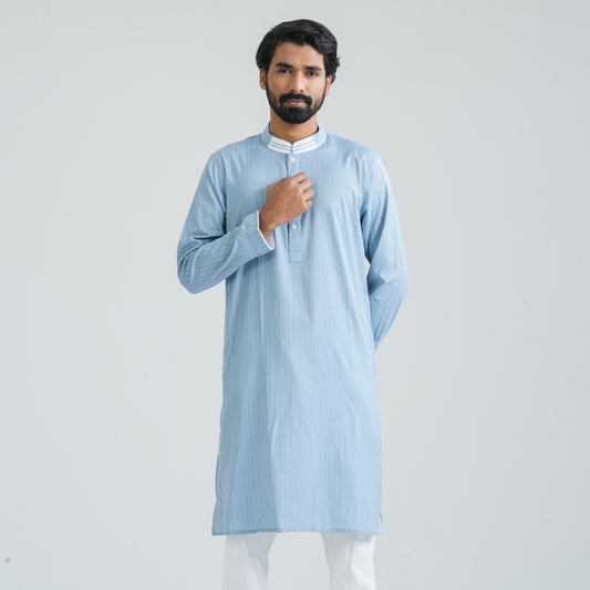 Men’s Sky Blue Striped Panjabi