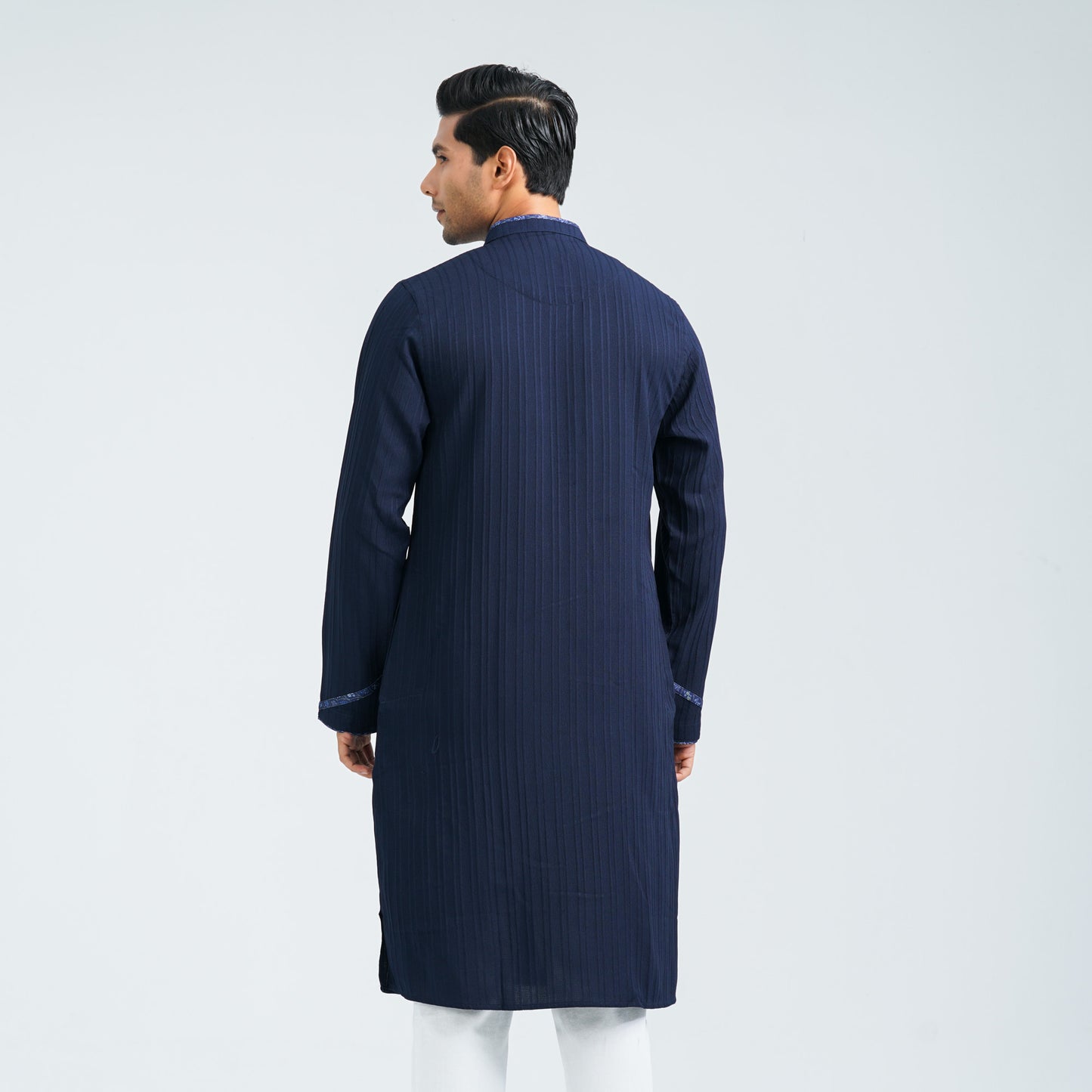 Men’s Navy Printed Blended Panjabi