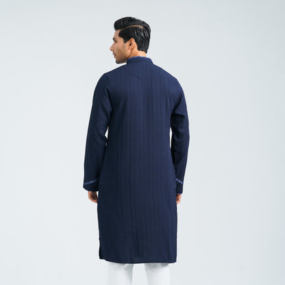 Men’s Navy Printed Blended Panjabi