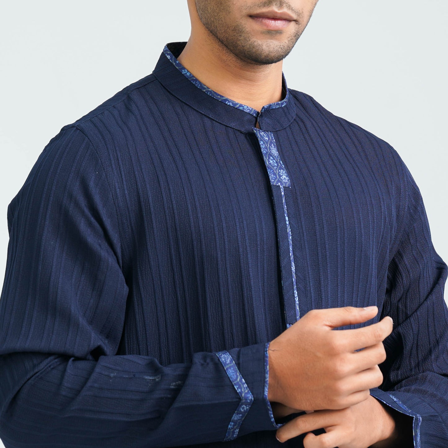 Men’s Navy Printed Blended Panjabi