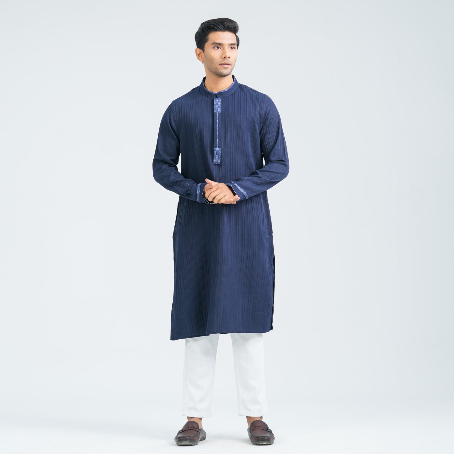 Men’s Navy Printed Blended Panjabi