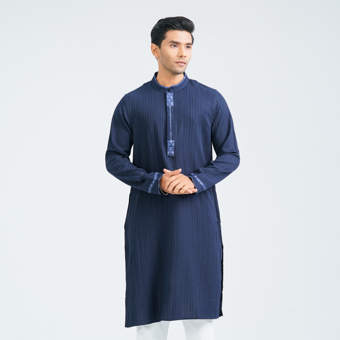 Men’s Navy Printed Blended Panjabi