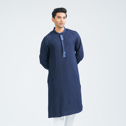 Men’s Navy Printed Blended Panjabi