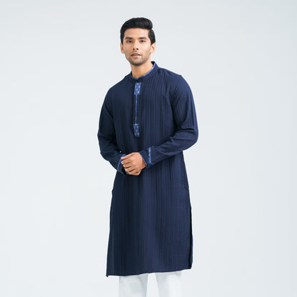 Men’s Navy Printed Blended Panjabi