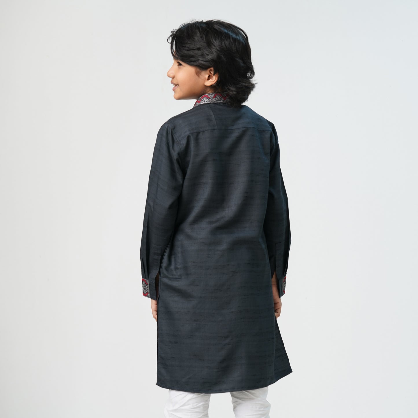 Boys Charcoal Embroidered Panjabi