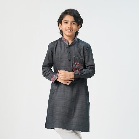 Boys Charcoal Embroidered Panjabi