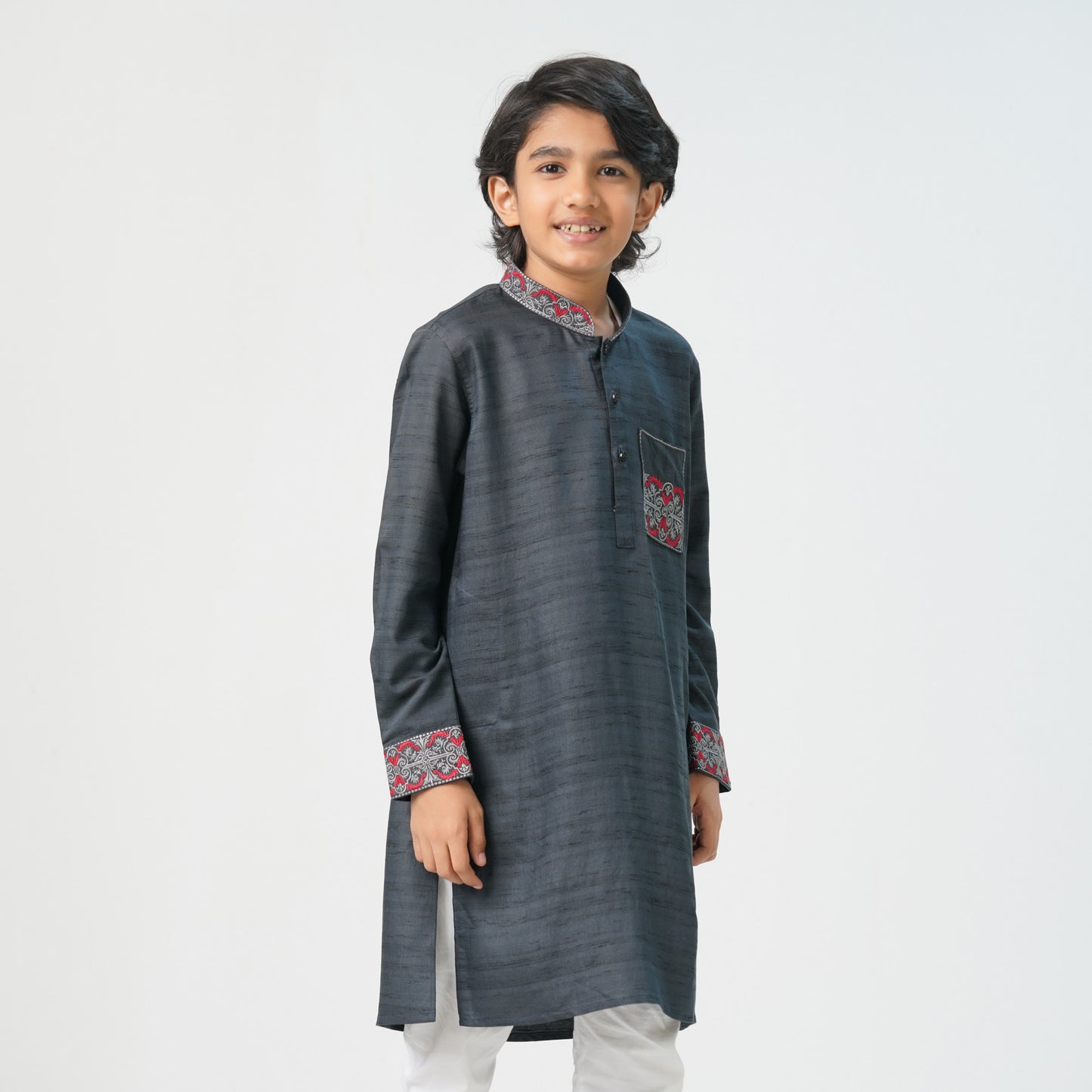 Boys Charcoal Embroidered Panjabi