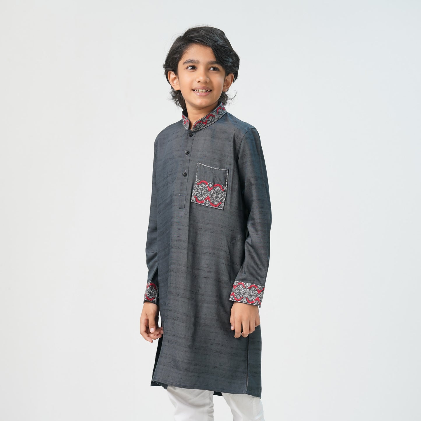 Boys Charcoal Embroidered Panjabi