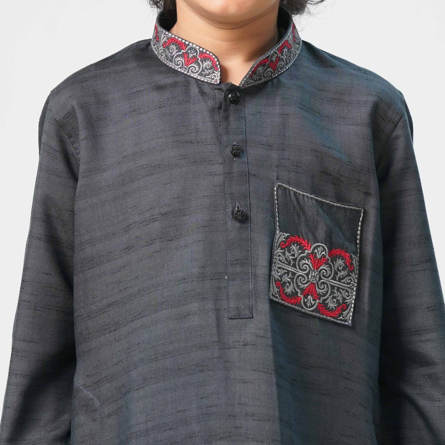 Boys Charcoal Embroidered Panjabi