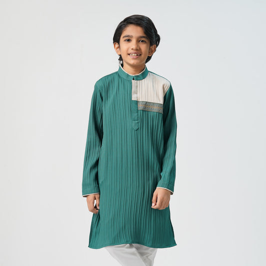 Boys Bottle Green Embroidered Panjabi