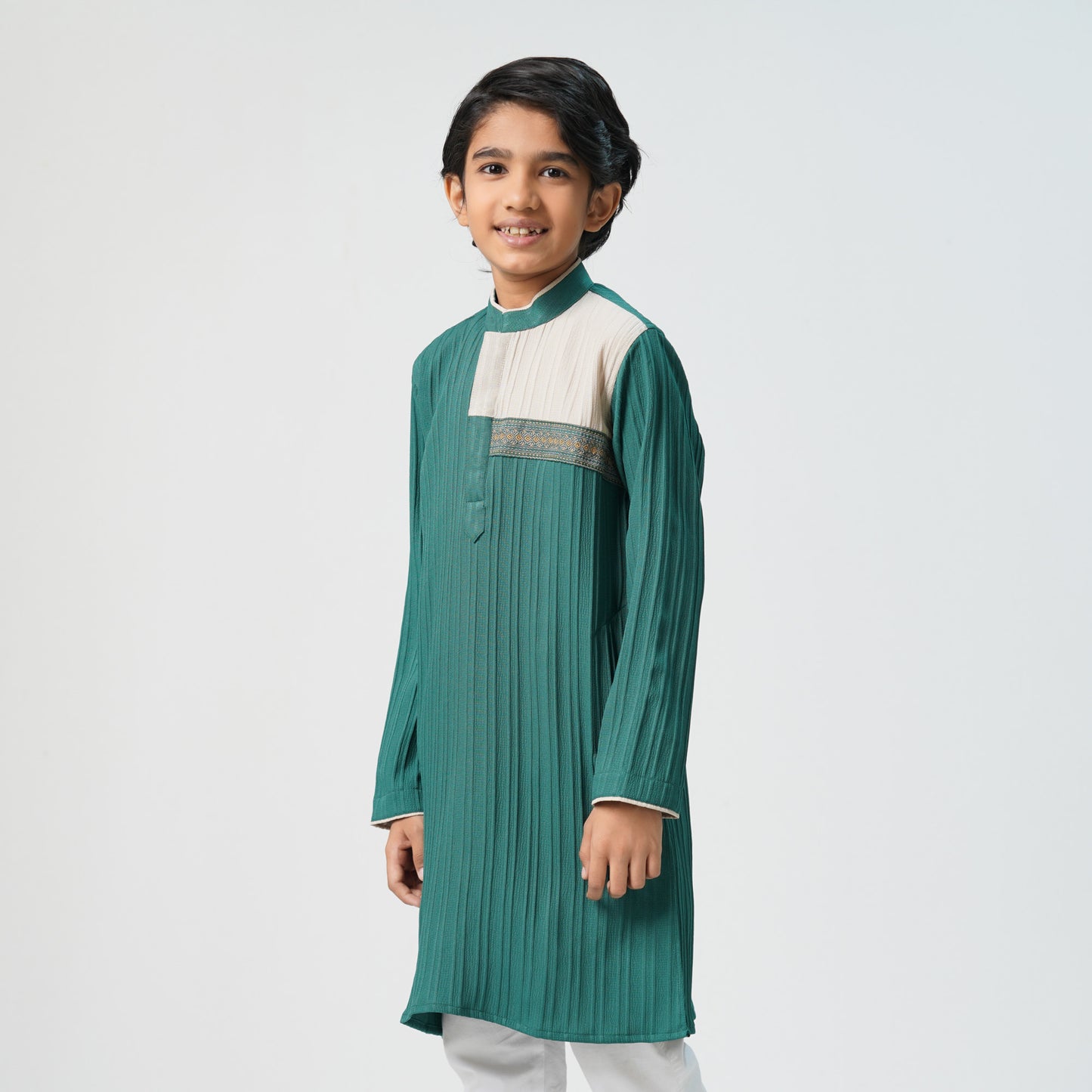 Boys Bottle Green Embroidered Panjabi